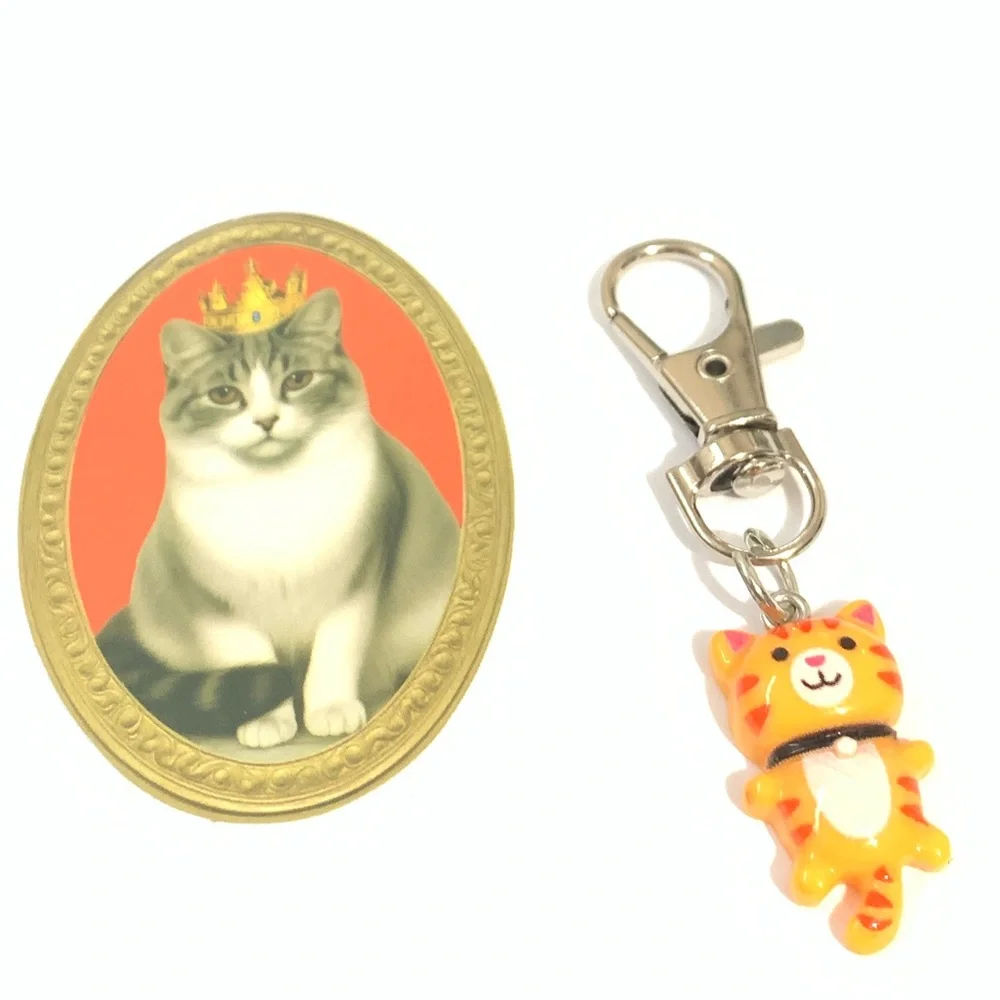 Cat Keychain with Crowned Cat Sticker